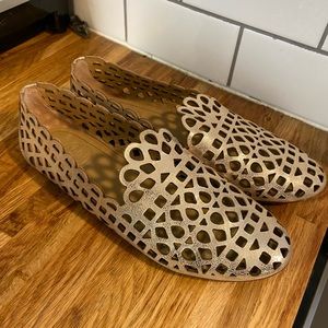 Tory Burch Fiona laser-cut smoking slipper in platinum - stunning shoes!